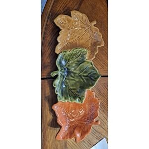 HARVEST 14.75" Long Divided Leaves Porcelain Dish Dishwasher Microwave Safe